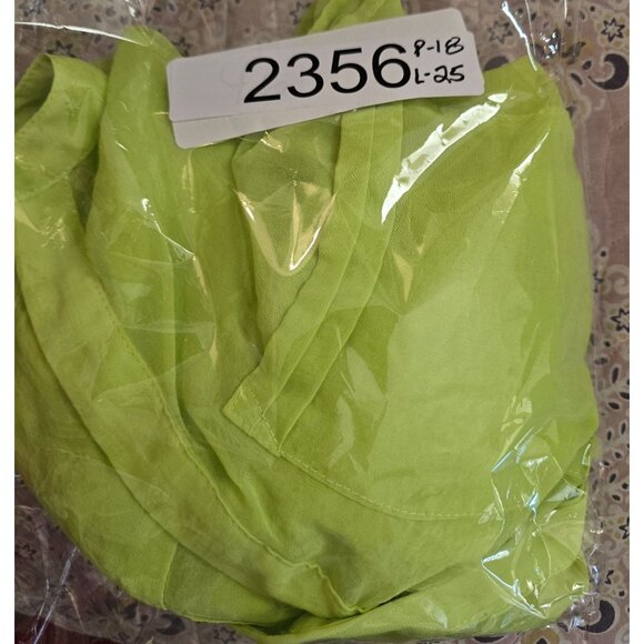 Bright Lime Sheer Blouse With Roll-Tab Sleeves bold Y2K - Picture 6 of 6